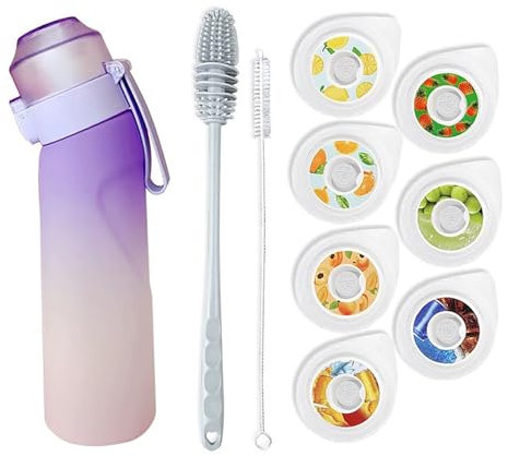 Air Water Bottle with 7 Flavour Pods and Brush, 650ML Fruit Fragrance Water Bottle with Air Flavour Pods, 0% Sugar Water Cup BPA Free with Straw, Sports Water Bottle Suitable for Outdoor Sports.