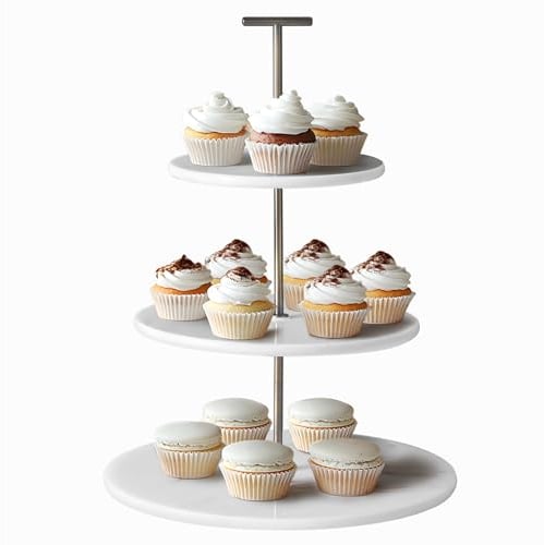 Navaris Bandeja 3 Pisos de Mármol - Soporte Cupcakes y Expositor Tartas - Soporte para Cupcakes Triple - Cake Stand de 3 Niveles Redondos - 3x Bandeja Navidad Dulces - 25x34,2 cm