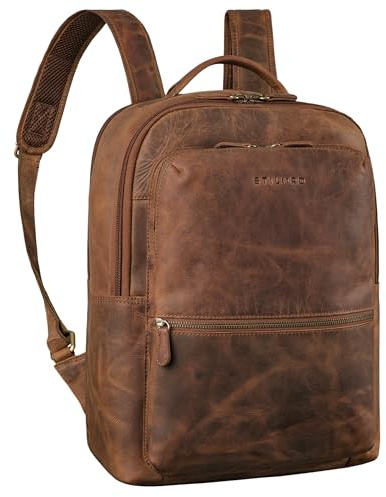 STILORD Tomke Leder Rucksack mit Laptopfach Herren und Damen Businessrucksack Laptop Rucksack 15 6 Zoll Arbeitsrucksack Rucksack mit vielen Fächern Backpacker Rucksack Farbe:mittel - braun
