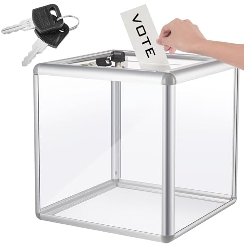 Lineshading Acrylic Donation Raffle Box with Slot & Lock, Large Clear Ballot Offering Suggestion Ticket Holder for Fundraising Drawing Storage Container Tip Jar Voting Charity(12 x 12 x 12 In,Clear)