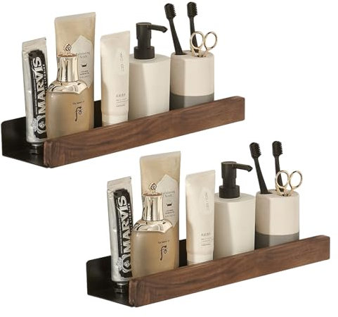 Xafrstyu Duschablage Ohne Bohren, Wandregal Holz 2er Set, Schwimmende Regale Wand Aufbewahrungs Regal Hängeregal Ideal, für Badezimmer Küche Wohnzimmer Büro Schlafzimmer (Dunkelbraun)