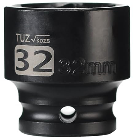 TUZkozs 1/2-Zoll-Antrieb, 32 mm, flacher, metrischer Schlag-Stecknuss, CR-MO, 6-Punkt-Radius-Eck-Design, quadratische abgeschrägte Öffnung, Achsmutter-Schlag-Stecknuss für einfaches Entfernen