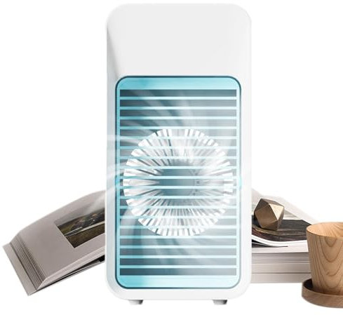 Ventilador de aire acondicionado, enfriador de aire con luz nocturna colorida, ventilador de mesa de 3 velocidades, pequeño aire acondicionado silencioso, ventilador de refrigeración de escritorio