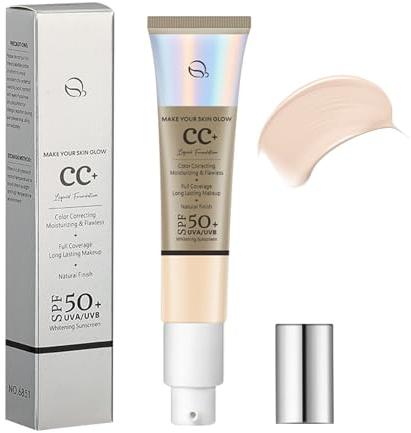 Color Correcting CC Cream, Liquid CC Cream mit SPF 50+, Full Coverage Foundation für Alle Hauttypen, Feuchtigkeitsspendend und Makellos, Langanhaltender Samtiger Hauteffekt, Natürliches Finish(Ivory)