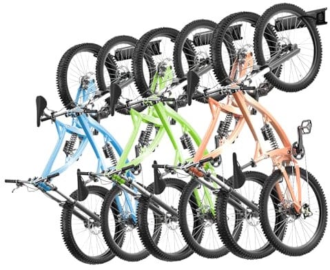 VEVOR Support de rangement pour vélo, 1295,4 mm, 6 portes-vélo et 3 crochets pour casques, organisateur de maison et de garage, charge 136 kg, support mural réglable pour différentes tailles de vélo