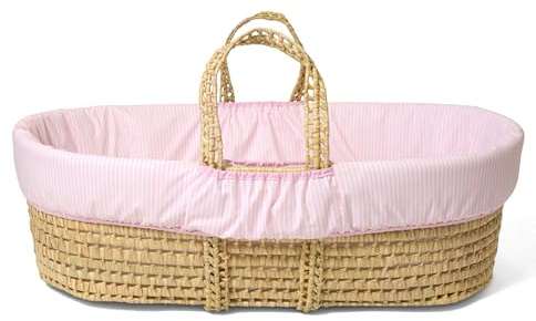 Clair de Lune Stripe Palm Moseskörbchen mit Bettwäsche, 75 x 28 cm (Rosa)