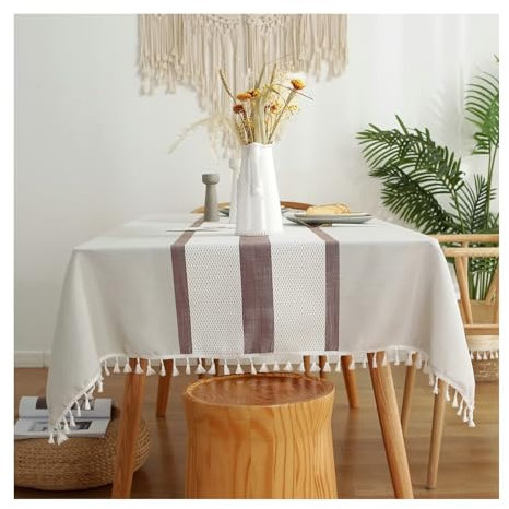Tischdeko Wohnzimmertisch Vintage, Tischdecke Party Rot Braun Polyester DREI Streifen Table Cover 140X260CM für Geburtstag Hochzeit