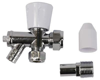 Pack of 2-10mm Angle Radiator Valve with Drain - Genbra (Known as 10mm microbore Radiator valves / 10mm rad valves / 10mm lockshield Valve / 10mm Angled Radiator valves Also Available in 8mm)