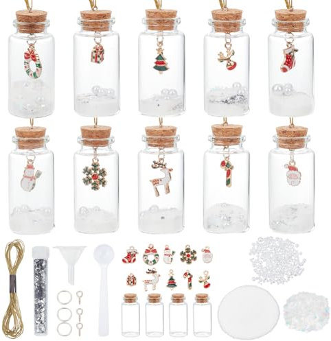 WEBEEDY 10 Jeu de Mini Bouteilles en Verre avec Bouchons en Liège Ornement de Noël Suspendu 25ml Bouteilles de Souhaits Mini Bouteilles de Potion pour Décoration de l'Arbre de Noël