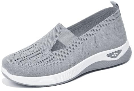 Zapatos ortopédicos tejidos transpirables con suela suave para caminar, zapatos sin cordones, zapatos casuales con soporte de arco para mujer, zapatos elásticos, Gray, 41 EU