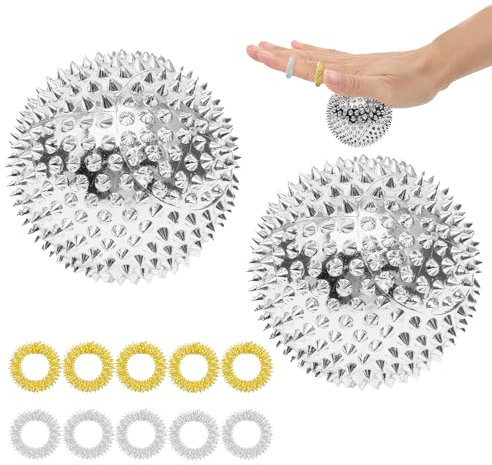 2 Stück Sliver Igelball, 32mm Metall Magnetische Acupressure Ball, Mini Hart Spiked Skill Stress Stachelball, Skills Borderline Set für Rücken, Beine, Füße und Hände Stress Relief Muskelmassage
