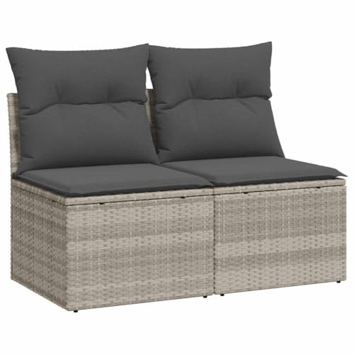 vidaXL 2-TLG. Garten-Sofagarnitur mit Kissen Hellgrau Poly Rattan