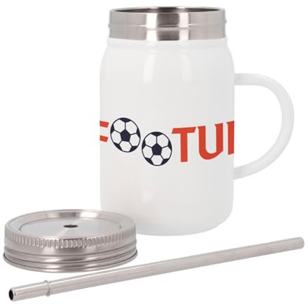 Mug Isotherme en Inox avec Couvercle et Paille - Footur Football Future Sport Foot Ballon - 500 ml - Tasse Thermo