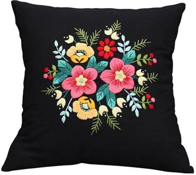 Kit de broderie Taie d'oreiller DIY Kit Housse de coussin Housse de coussin Broderie Kit de broderie Coussin de voiture DIY Kit de broderie à la main Taie d'oreiller Kit de point avec motifs de fleurs