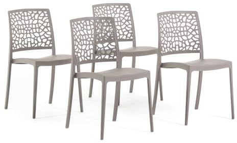 SIEDITI FUORI E DENTRO Stapelbare Stühle aus Polypropylen mit Glasfaser, wetterfeste Gartenstühle für außen oder innen, robust und pflegeleicht, modernes Design - Alina (4 Stühle, Braungrau)