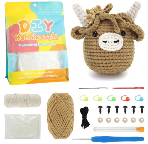 AUAUY Häkelset, Tierhäkelarbeit Häkelpaket für Anfänger, Tier Häkelpaket, Anfänger-Häkel-Starter-Kit, Anfänger-Häkel-Starter-Kit mit Anleitung Stricken, Häkel-Strick-Kit für Anfänger und Erwachsene