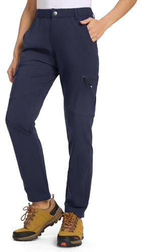 donhobo Hose Damen Wanderhose Leichter Atmungsaktiv Cargohose Wasserabweisend Quick Dry Stretch Outdoorhose UV-Schutz Trekkinghose Funktionshose mit 6 Taschen (Marine, M)