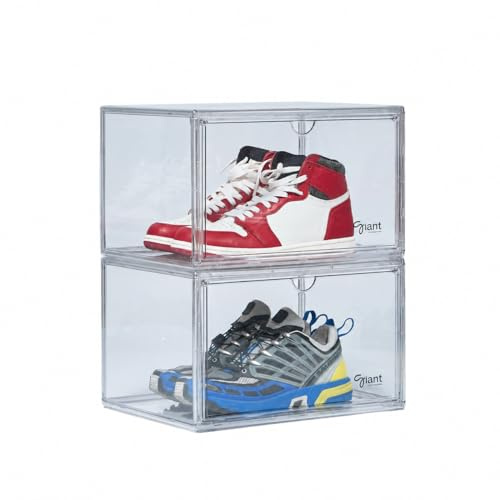 Giant Fine Shoecare 2 Cajas Almacenaje Zapatos Acrílico Super Transparente | Transpirable | Marca Española | Material Premium | Apilable | Estética Moderna | Organizador de Zapatos