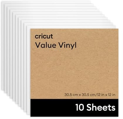 Cricut Value Vinyl | 10 Sheets | 30.5 cm x 30.5 cm (12 x 12) | Self Adhesive Permanent Vinyl for All Cricut Cutting Machines | White