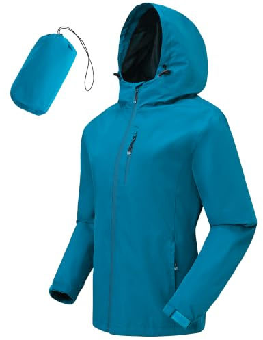 Tyhengta Rain Jacket Women Waterproof Packable Lightweight Raincoat Hooded Outdoor Walking Hiking Jackets with Zip Pockets