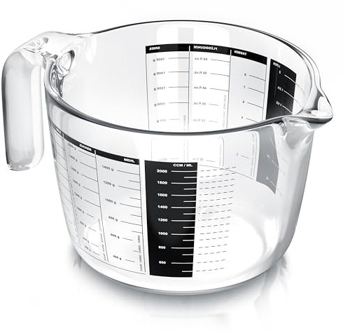 Arendo – Messbecher Glas 2l – 2000 ml - Messkrug Borosilikatglas - hitzebeständiges Glas – Mikrowellen geeignet - präzise Skala
