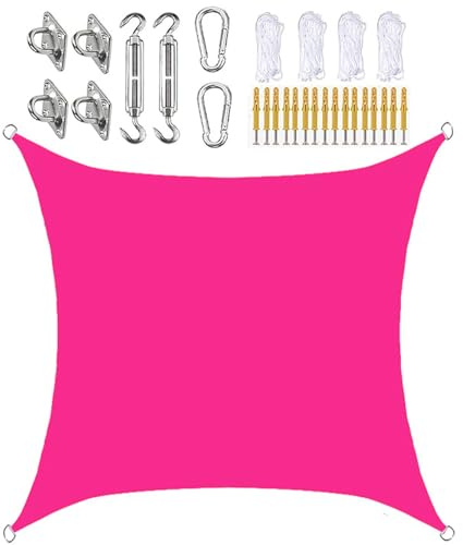 SLDAGe Voile Ombrage 2x2 Carré Imperméable avec Protection UV,Voile d'ombrage Rectangulaire avec Kit de Fixation Inoxydable,Toile d'ombrage Extérieur pour Patio Jardin Terrasse Balcon,Rose