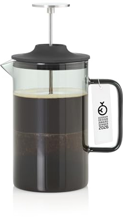 AdHoc Impact French Press Coffee Maker, 600ml Cafetiere with Heat Resistant Borosilicate Glass, Stainless Steel Filter, Airtight Lid