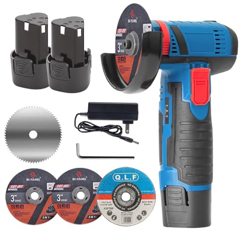 Kit de amoladora angular inalámbrica sin escobillas, mini amoladora angular con 2 baterías de litio de 12 V y 4 hojas de sierra, velocidad 19500 r/min para corte de metal/madera, uso profesional en el