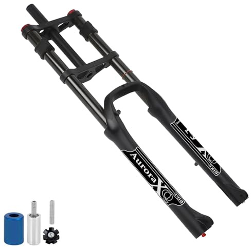 LYYCX AuroraXQ 26 Zoll 4.0 Fatbike Fat Fahrrad Gabel Downhill MTB Luft Federgabel 190mm Federweg, Doppelte Krone Frontgabel für Fat Snow Beach MTB E Fahrrad(Schwarz)