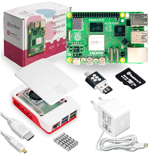 BerryBase Raspberry Pi 5 Starterkit (2GB RAM) – Offizielles Bundle mit Gehäuse, Netzteil 27W, MicroSD (vorinstalliert mit Raspberry Pi OS), HDMI-Kabel, Kartenleser & Geschenkverpackung