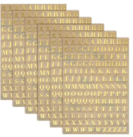 QUARKZMAN 6 Hojas De Calcomanías De Letras 0.18 3D Cartel Oro Mayúsculas | Mini Letras De Metal Autoadhesivas, Decoración De Señal, Para Scrapbooking, DIY, Manualidades, Pared, Puertas