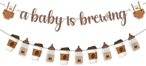 Ein Baby Ist Unterwegs Banner Set, Fertig Aufgefädelt Kaffee Babyparty Dekoration für Gender Reveal Party Wanddekoration fürs Kinderzimmer