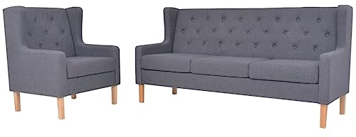 Runheo 2-TLG. Sofa-Set Stoff Grau, Modernes Wohnzimmer Couchgarnitur, Bequeme Polstergarnitur mit Massivholzrahmen, Sessel & 3-Sitzer Sofa für Zuhause