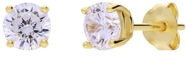 Lucardi - Damen Silberne, goldbeschichtete Ohrstecker mit 4 mm Zirkonia - Ohrringe - 925 Silber - Gelbgold legiert - Nickelfrei