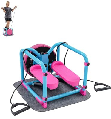 Stepper pour la maison avec siège, écran et bandes de résistance, mini stepper de sport pour jambes, bras, entraînement des fesses (bleu et rose)