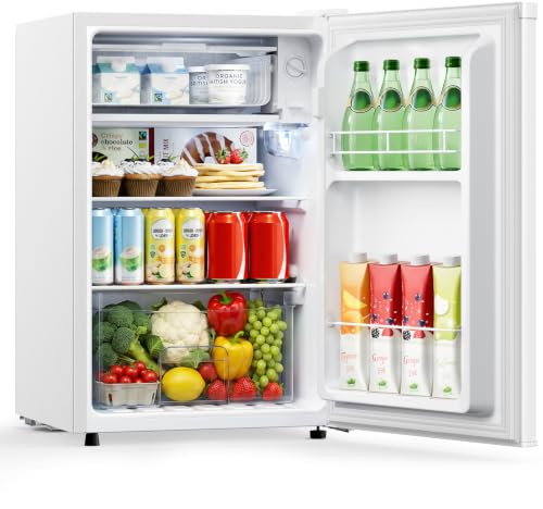 KOMORE Small Fridge, 63L Mini Fridge With Chiller Box, LED Light, White