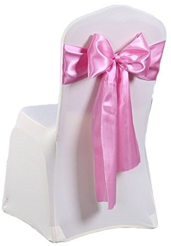 AKA®100pcs Satin Chair Sash 275cmx18cm Chair Sash Bow Back Tie Ribbon Wedding Banquet Decoration (Baby Pink)