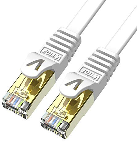 Veetop 5m x 2 Stück Lan Kabel Cat 7 Netzwerkkabel Patchkabel für 10 Gigabit Ethernet, Flexibel und Robust mit vergoldetem RJ45. Weiß