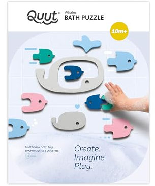 QUUT Wal Badepuzzle: Badespielzeug für Babys ab 1 Jahr - Motorik, Fantasie & Hygiene Geburt - Fördert spielerisches Lernen und Ordnungssinn in der Badewanne