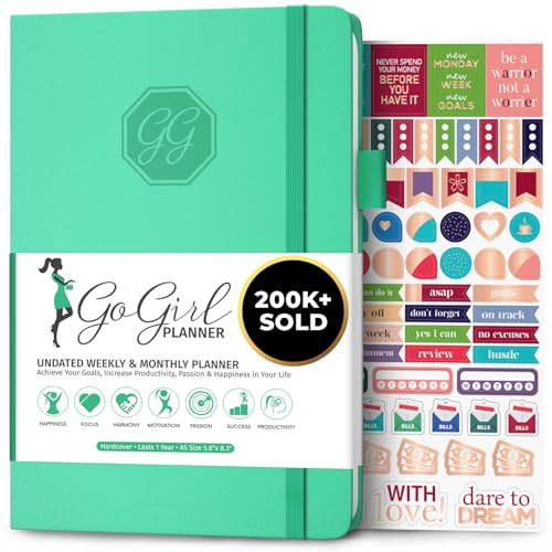 GoGirl Planner for Women, Undated Weekly Agenda Journal, Emerald | 14.5 x 21cm in personal & work organizer, weekly, monthly & daily time management, life goal & productivity daily notebook