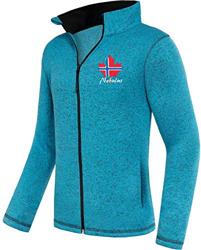 Nebulus Herren Fleecejacke Chios, warme Fleece Jacke, mit langem Full-Zip Reißverschluss, türkis-schwarz - L