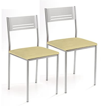ASTIMESA Dos Sillas de Cocina Metálica Asiento Cuadrado Polipiel Beige