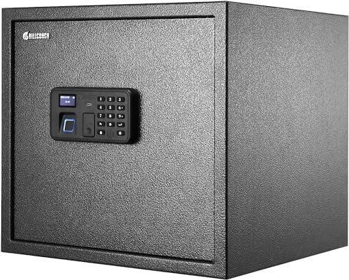 BILLCONCH Caja fuerte para armas con 6 soportes para pistolas, biométrico, desbloqueo de llaves y aplicaciones, caja fuerte de hierro negro con pantalla LCD y mensaje de voz, estante extraíble y