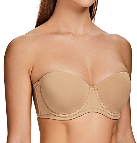 MELENECA Women's Underwire Strapless Bras for Bigger Bust Back Smoothing Plus Size Almond 36G