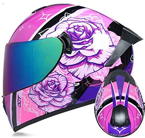 Casco Integrale Da Moto, Doppia Visiera Parasole Certificata DOT Scooter Crash Caschi Integrali Uomini Adulti Donne - Specchio Colorato B,M