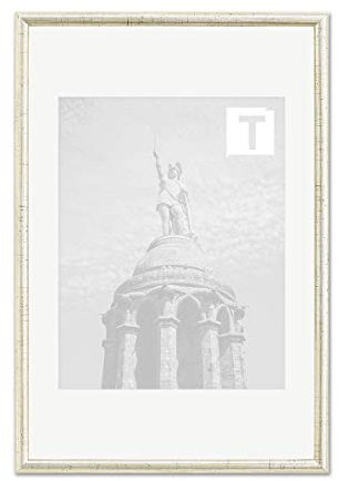 Echtholz-Bilderrahmen Pia Silber 25 x 80 cm Museumsglas 2mm rund schmal elegant massiv