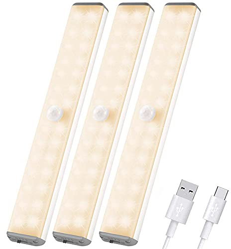 Luce led armadio 28 LED Luci per Armadio Sensore Di Movimento Interni, batteria Ricaricabile Sotto Il Gabinetto Cucina Armadio Leggero Stick Luce Notturna Bar, Scale, Corridoio Confezion USB cabinet