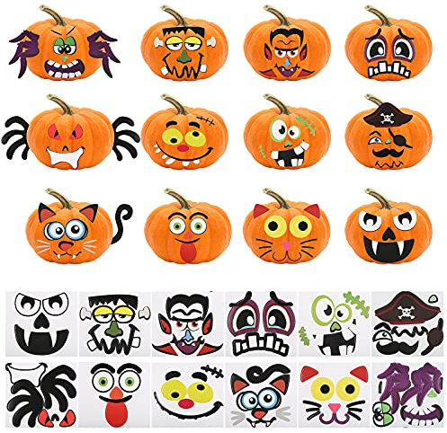 WEDNOK 84pcs Halloween Kürbis Bastelset Herbst Kürbis Basteln Halloweendeko Kürbis Schaum Aufkleber Herbstdeko Pumpkin Bastelhandwerk mit 12tlg Gesicht Sticker für Kinder Kürbisdeko
