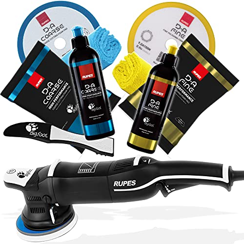 detailmate professionelles Poliermaschinen Set: LHR 15 Mark 3 + Polituren D-A Coarse & Fine + Polierpads D-A Hart & Fein + 2x Poliertuch Blau/Gelb + Claw Pad Tool - optimale Autopolitur