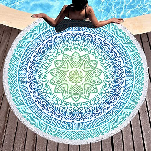 LXTOPN Mandala Strandtuch Rund,Quaste Runde Strandtuch,Geeignet Für Strand Yoga Matten Schal Schal Tapestry,150cm(Y4)